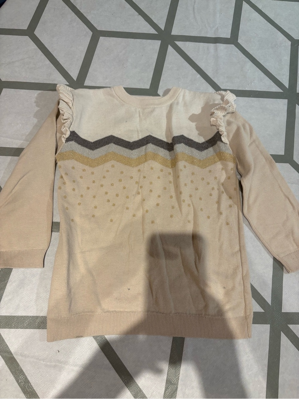 3/15$ Andy & Evan Beige Knit Sweater with Chevron and Dot Accents